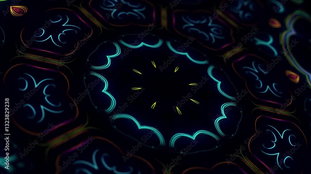 Aufkleber 4k abstract looped bg with flashing lines pattern like symmetrical radial ornament on plane like lig