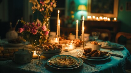 Romantic Candlelit Dinner Table Setting