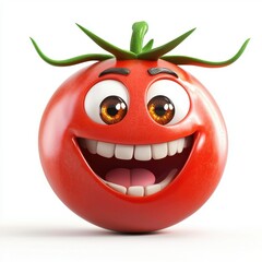 Obraz premium Joyful tomato with shiny eyes and a happy grin isolated on white background