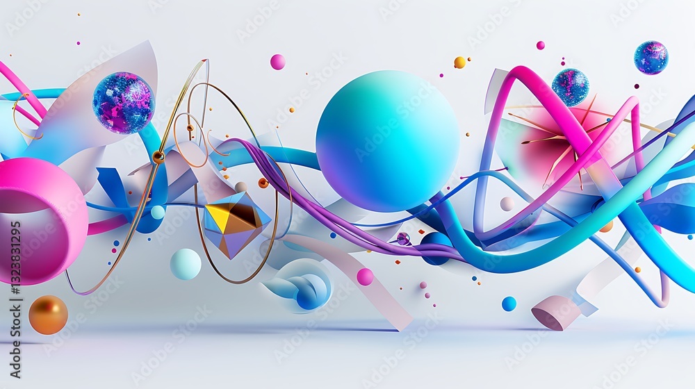 Poster vibrant abstract background with colorful geometric shapes and dynamic fluid lines in modern art sty