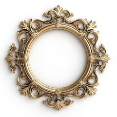 Ornate gold round frame, isolated, white background, design element
