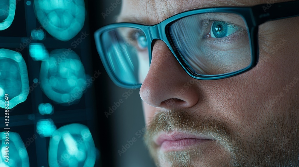Aufkleber focused man with glasses working on computer screen in office setting