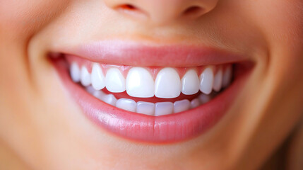Obraz premium Bright and confident smile showcasing perfect teeth and healthy gums in a close-up shot