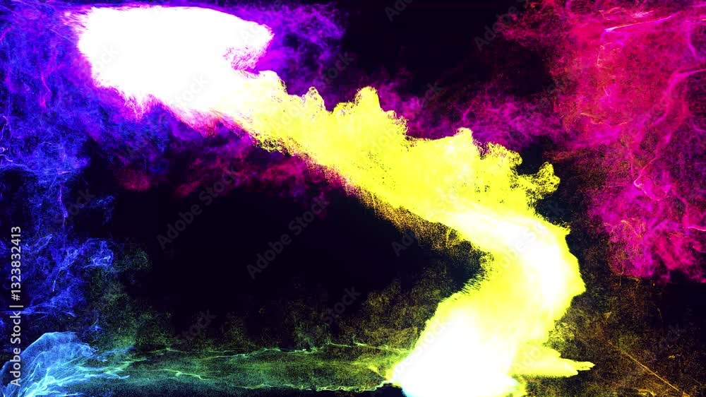 Poster colorful beautiful bg with lambent magic particles in room. glow particles spread like ink effect. l