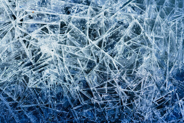 Winter snowy banner, frozen background. A scattering of large long ice crystals