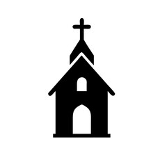 Black silhouette small chapel icon with cross