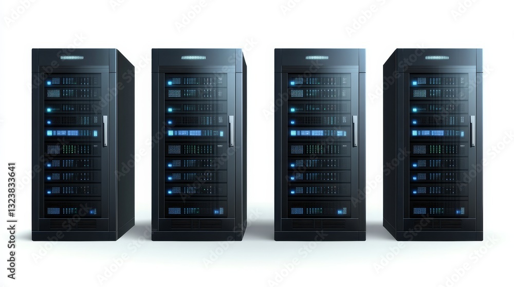 Poster servers in data center rack powering modern digital infrastructure