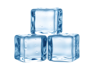 Three ice cubes on a transparent background