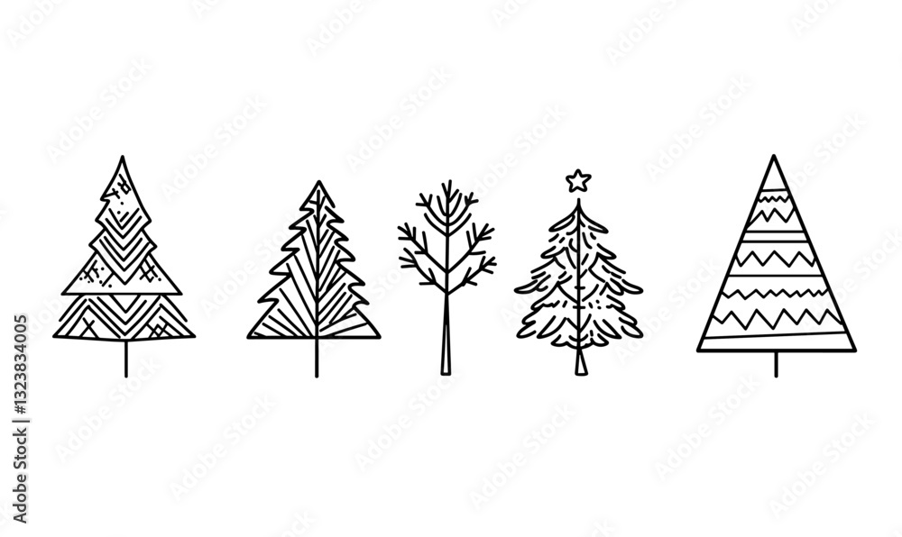 Poster collection of christmas trees in flat linear icons set vector.