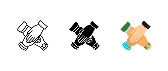 Teamwork icon set. Business cooperation and partnership sign. Unity, collaboration, and handshake symbol. Mutual support and solidarity pictogram.