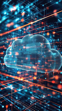 Cloud Computing Network: An immersive image depicting the interconnectedness of data in the digital age, with a luminous cloud icon at the center.