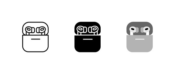 Wireless earbuds icon. Bluetooth earphones sign. Audio device with charging case symbol. Modern sound technology pictogram. Digital music gadget illustration.