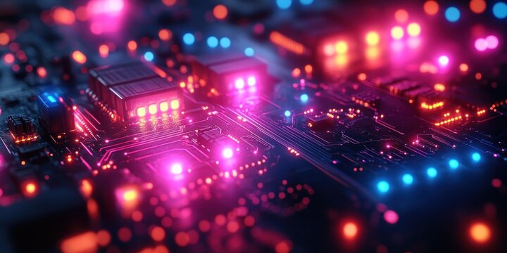 high speed data transfer circuit glowing technology electronic processing automation cyberpunk network connectivity