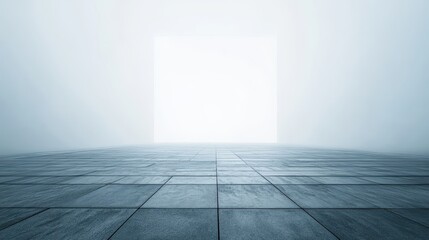 Fototapeta premium Minimalist Foggy Square Room with Bright Light at the End