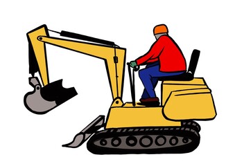 Bulldozer (excavator) in action illustration.