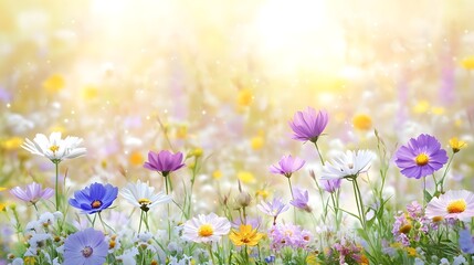 Fototapeta premium White background with a colorful bouquet of flowers, vibrant and fresh, ideal for spring campaigns.