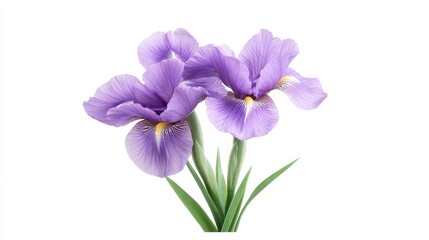 Obraz premium Vibrant purple iris flowers on clean white background captivating floral display