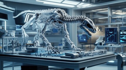 Prehistoric Skeleton Examined in Futuristic Lab