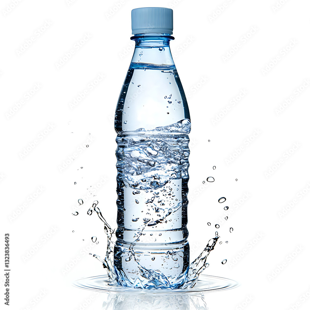Poster refreshing water bottle splashing studio setting high-quality product photography clean environment 