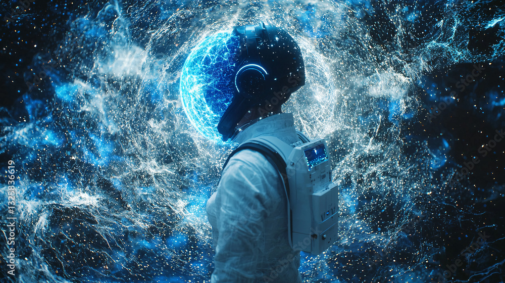 Aufkleber large language model optimization in artificial intelligence. astronaut surrounded by cosmic energy 