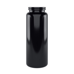 Black plastic bottle for supplements and medicine
