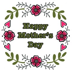 Mother's Day wreath design. Floral Mother's Day illustration. Floral wreath design for Mothering Sunday. Circular botanical design. Floral and foliage frame design. Flowers and foliage card design