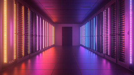 Fototapeta premium large language model optimization in artificial intelligence. Futuristic data center with colorful lighting and server racks.