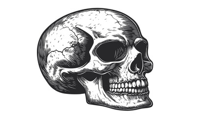 Fototapeta premium Detailed human skull vector in linear style, icons set.