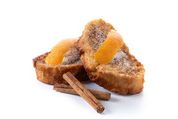 Traditional Spanish torrijas for Holy Week isolated on white background