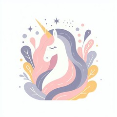 Obraz premium Pastel Flat Art Unicorn: Stylized Illustration Flat Design Style 