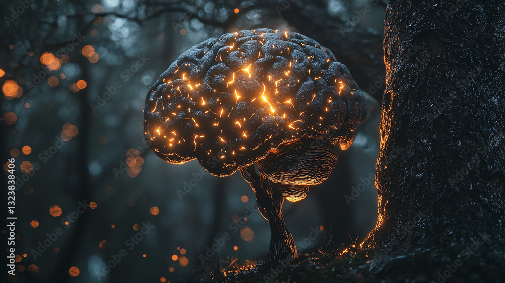 Aufkleber large language model optimization in artificial intelligence. a glowing brain intertwined with a tre