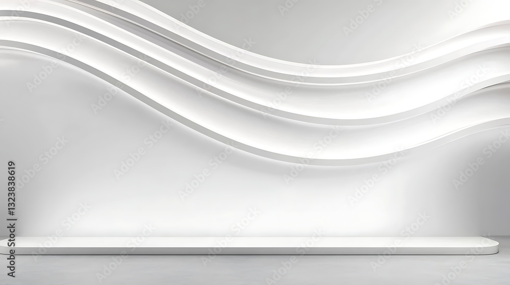 Poster modern minimalist white background with flowing waves studio space digital art clean environment fro