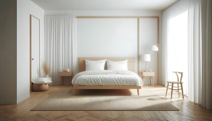 A clean and inviting bedroom features a large bed adorned with soft blankets and pillows