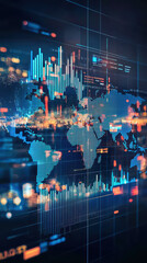 Fototapeta premium Global Data Flow: The world map overlays a vibrant display of interconnected data streams, illustrating the complexity and dynamism of global technology.