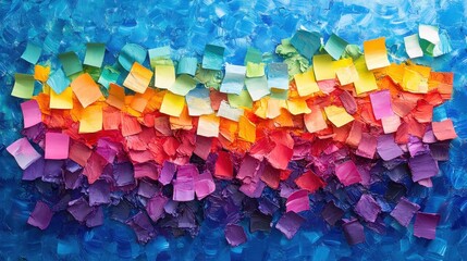 A vibrant tableau of sticky notes, in hues as diverse as the rainbow, were meticulously arranged on a brilliant blue background, a visual testament to the power of organization and self-expression.