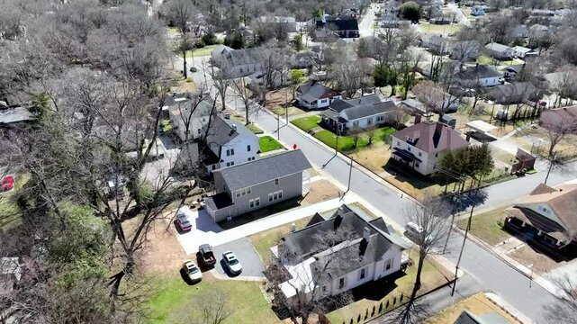 aerial neighborhood and homes in concord nc, north carolina