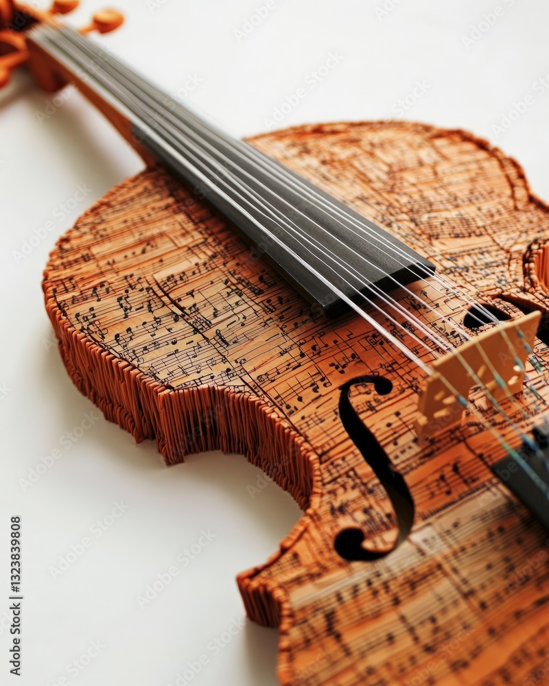 Poster detailed close-up of a meticulously crafted wooden stringed instrument showcasing its intricate grai