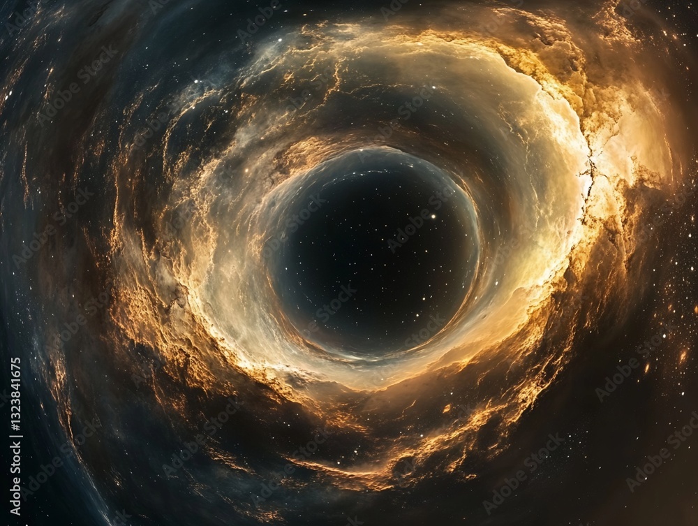 Poster digital rendering of a nebula surrounding a black hole