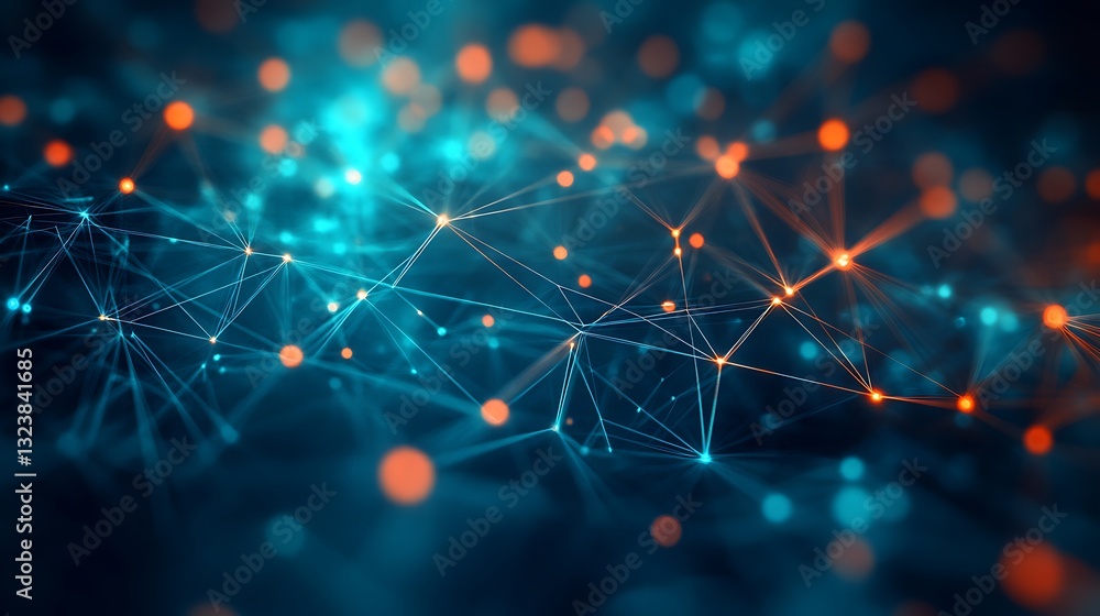 Aufkleber abstract network connection: digital technology background with glowing nodes, lines, data transfer 