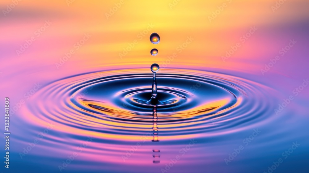 Poster captivating water drop impact creating smooth concentric ripples formation