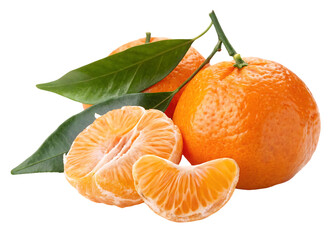 Fresh mandarin oranges with leaves