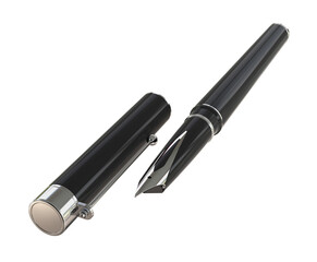 Black fountain pen. Isolated. Transparent background. 3D Render.