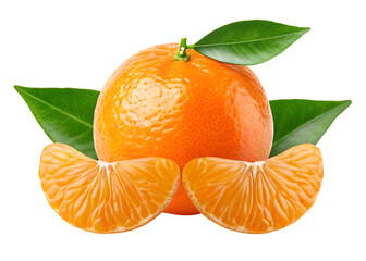 Fresh mandarin orange with segments and leaves