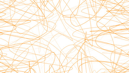 Abstract design featuring chaotic, intertwining orange lines on a white background, creating a sense of movement and energy.