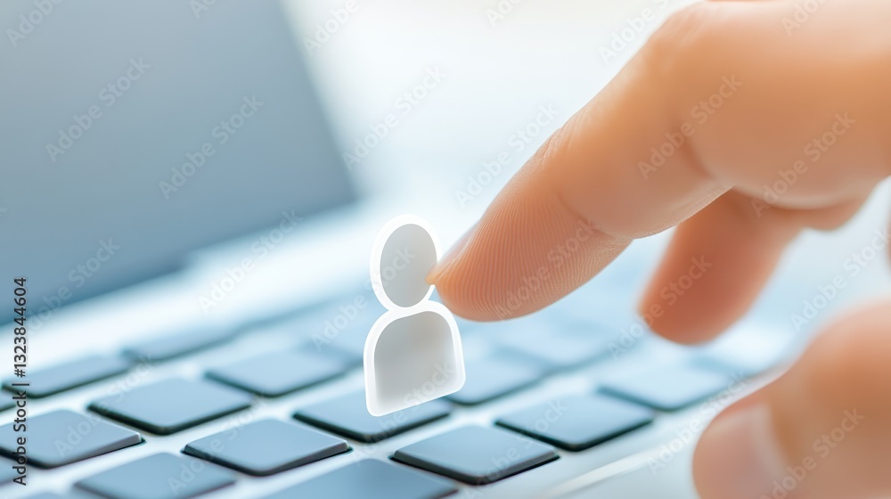 Poster fingertip connection exploring the digital world through laptop keyboard closeup