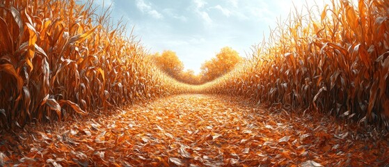 Dry Cornfield Under Bright Sunlight Withered Stalks Autumn Harvest Agriculture Nature Landscape