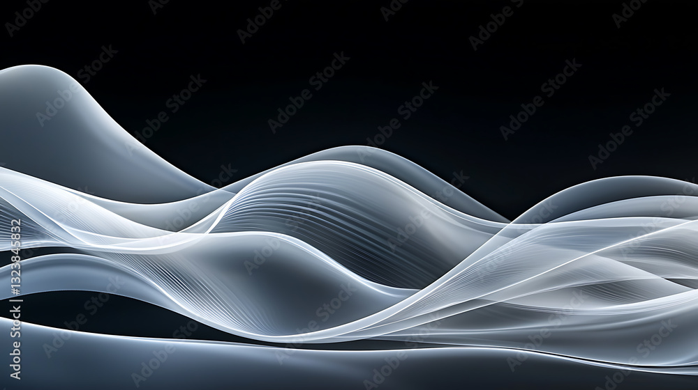 Poster fluid motion waves abstract design digital art dark background smooth textures visual harmony