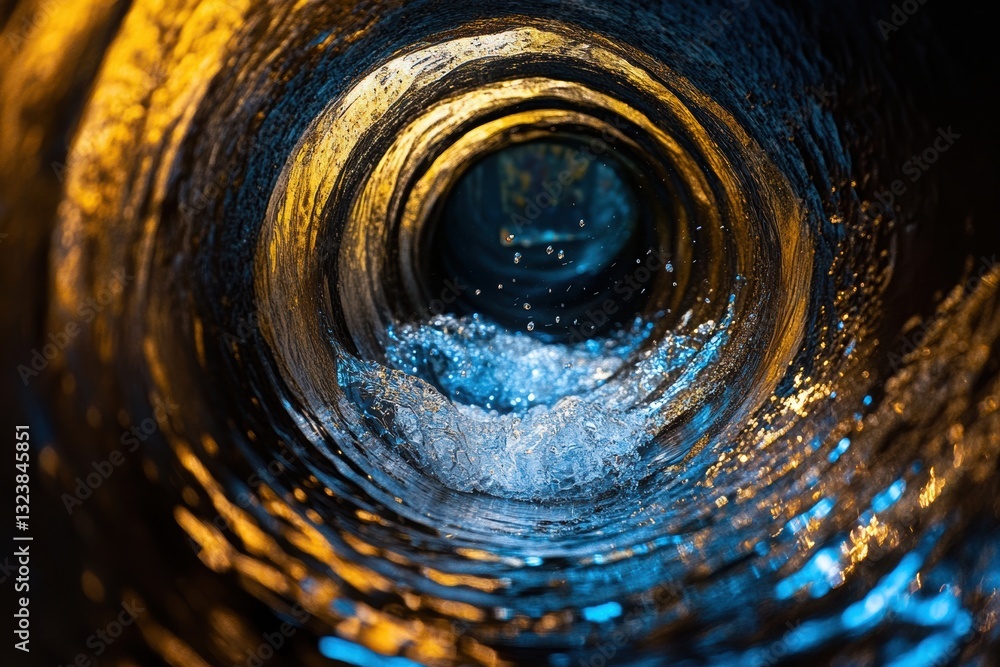 Poster tunnel vision: capturing the movement of water. through a textured tunnel, a dynamic blend of light 