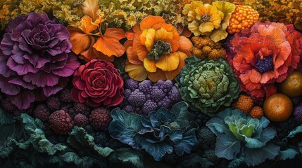 a beautiful arrangement of colorful flowers arranged in a row