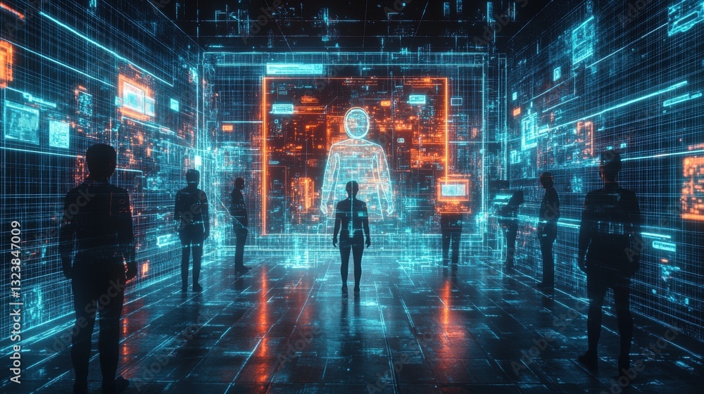 Poster digital interaction and technology virtual space 3d art futuristic environment immersive viewpoint
